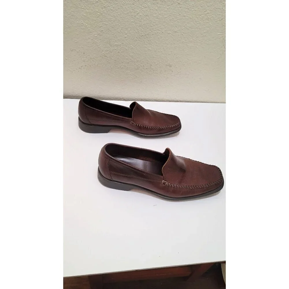 Johnston & Murphy Leather Loafers Mens 9.5M Brown Mahogany Slip On Moc Toe Shoes